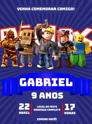 Convite de Aniversário Roblox com Personagens para Editar