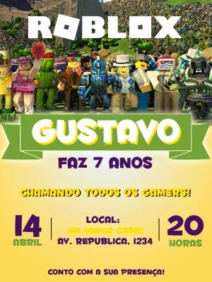 Convite de Aniversário Roblox com Personagens para Editar