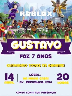 Convite de Aniversário Roblox com Personagens para Editar Online