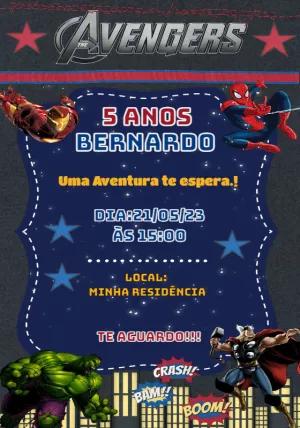 Convite de Aniversário Vingadores com Heróis para Editar Online