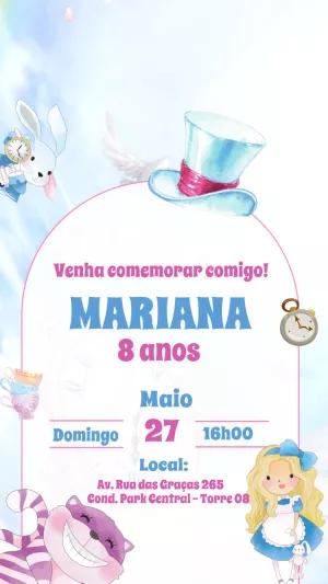 Convite Aniversário Alice no País das Maravilhas para Editar
