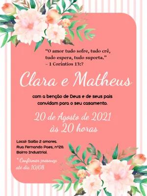 Convite de Casamento Floral Rosa para Editar Online e Imprimir