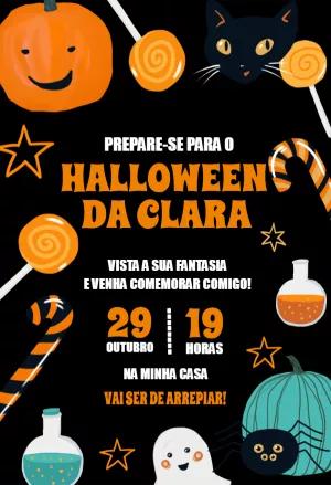 Convite Aniversário Halloween com Ilustrações para Editar Online