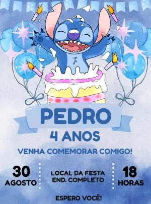 Convite de Aniversário Stitch Aquarela para Editar Online