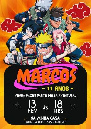 Convite de Aniversário Naruto com Personagens para Editar Online