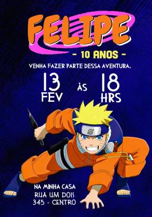 Convite de Aniversário Naruto para Editar e Imprimir
