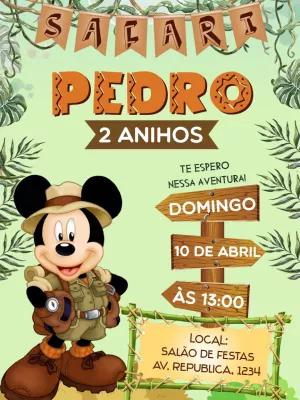 Convite Aniversário Mickey Safari para Editar Online