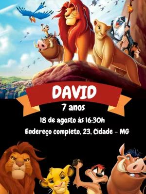 Convite de Aniversário O Rei Leão com Personagens para Editar