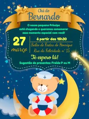 Convite Chá de Bebê Ursinho Marinheiro na Lua para Editar Online