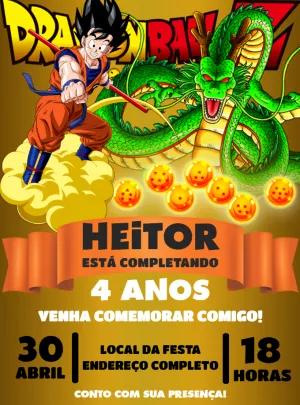 Convite Aniversário Dragon Ball Z com Goku para Editar Online