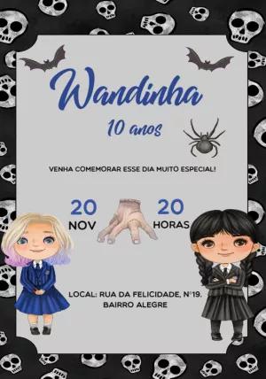 Convite Aniversário Wandinha e Enid Addams Editável Online