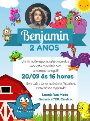 Convite Aniversário Galinha Pintadinha com Foto para Editar