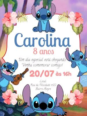 Convite de Aniversário Stitch Tropical para Editar Online