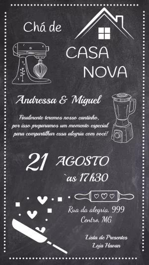 Convite Chá de Casa Nova Lousa Utensílios para Editar Online