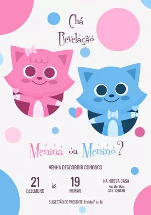 Convite Chá Revelação Gatinhos Fofos para Editar Online