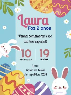 Convite Aniversário Páscoa com Coelhinhos para Editar Online