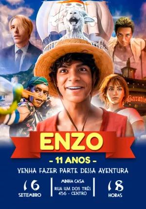 Convite Aniversário One Piece Live Action para Editar Online