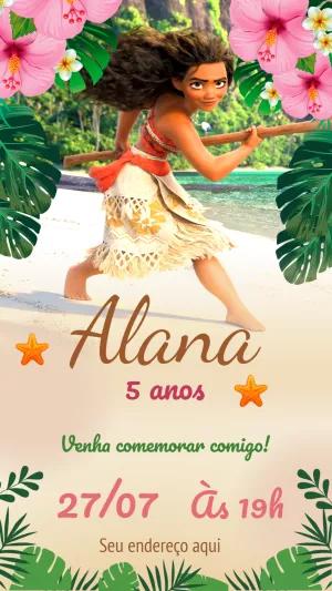 Convite de Aniversário Moana para Editar e Imprimir Online