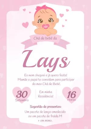 Convite Chá de Bebê Menina com Bebê Fofa para Editar Online