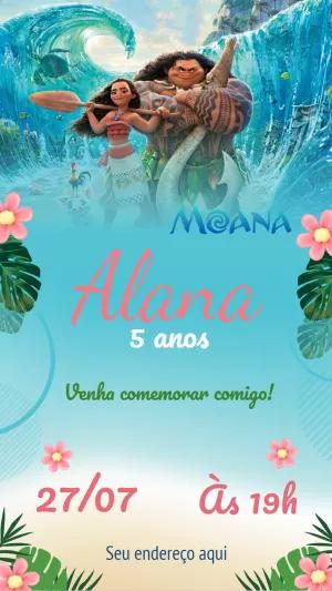 Convite de Aniversário Moana para Editar e Imprimir