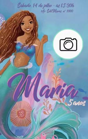 Convite de Aniversário Pequena Sereia com Foto para Editar