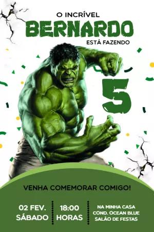 Convite de Aniversário Hulk para Editar e Enviar Online