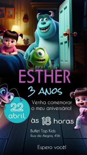 Convite de Aniversário Monstros SA com Personagens para Editar