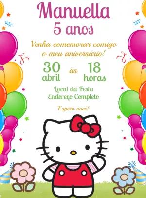 Convite Aniversário Hello Kitty para Editar e Imprimir
