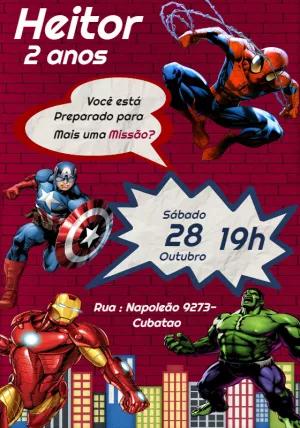 Convite de Aniversário Heróis Marvel para Editar Online