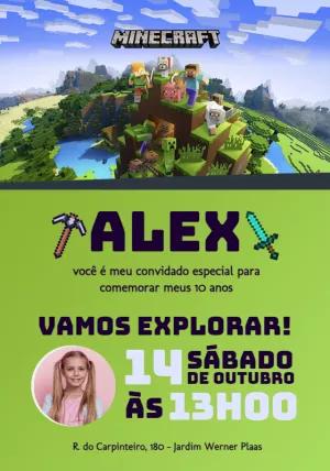 Convite Aniversário Minecraft com Foto para Editar Online