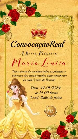 Convite Aniversário A Bela e a Fera com Princesa para Editar