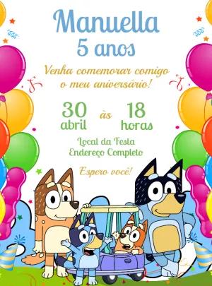 Convite de Aniversário Bluey e Bingo para Editar Online