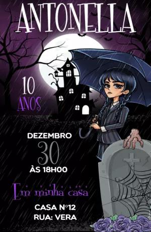 Convite de Aniversário Wandinha Wednesday para Editar Online
