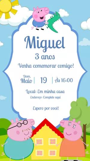 Convite Aniversário Peppa Pig com George para Editar Online