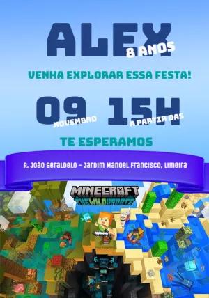 Convite de Aniversário Minecraft The Wild Update para Editar