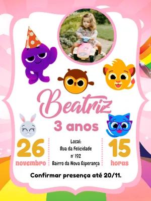 Convite Aniversário Bolofofos com Foto para Editar Online