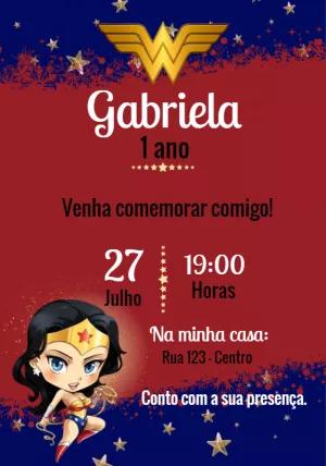 Convite de Aniversário Mulher Maravilha para Editar Online