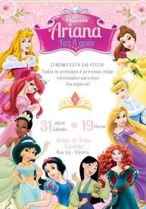 Convite Aniversário Princesas Disney para Editar Online
