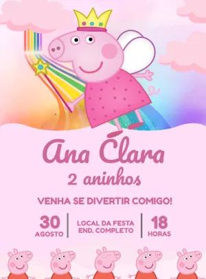Convite de Aniversário Peppa Pig Fada para Editar Online