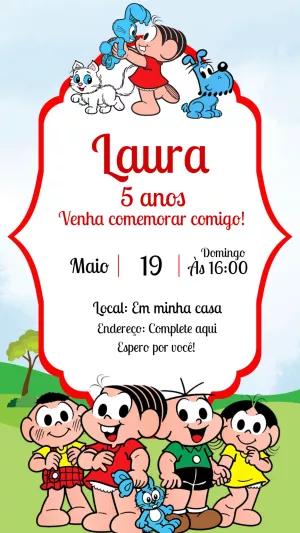 Convite de Aniversário Turma da Mônica para Editar Online
