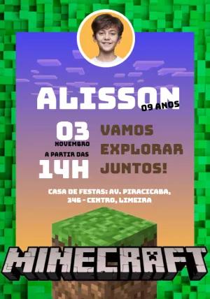 Convite de Aniversário Minecraft com Foto para Editar Online