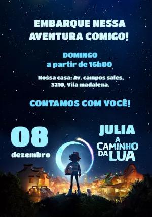Convite Aniversário A Caminho da Lua com Personagens para Editar