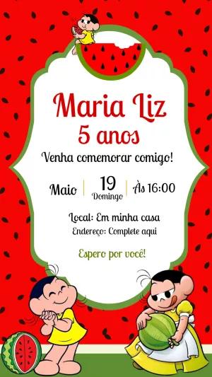 Convite de Aniversário Magali e Melancia para Editar Online