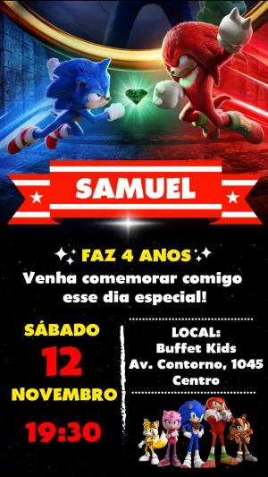 Convite de Aniversário Sonic e Knuckles para Editar Online