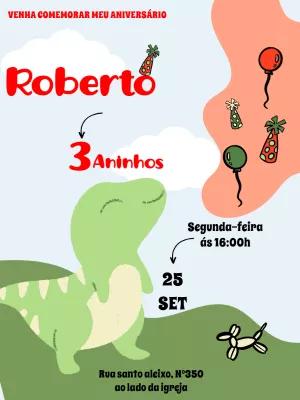 Convite de Aniversário Dinossauro Fofo para Editar Online