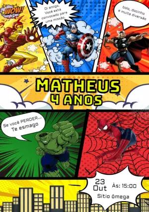 Convite Aniversário Vingadores Quadrinhos para Editar Online