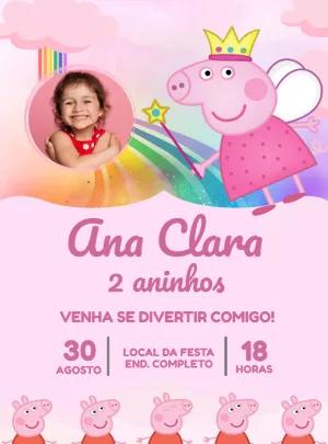 Convite Aniversário Peppa Pig com Foto para Editar Online