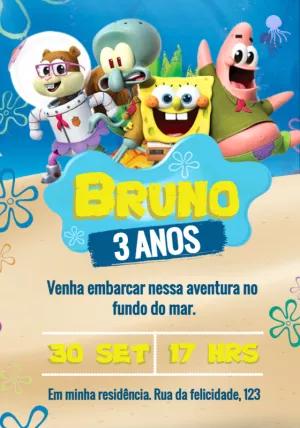 Convite Aniversário Bob Esponja com a Turma para Editar Online