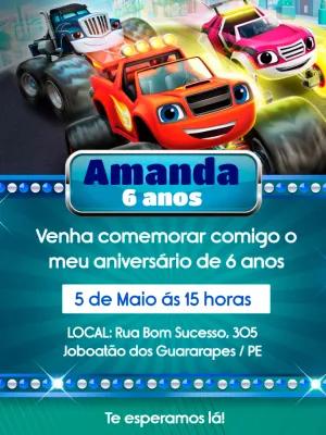 Convite Aniversário Blaze and The Monster Machines para Editar