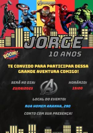 Convite Aniversário Vingadores com Super-Heróis para Editar Online